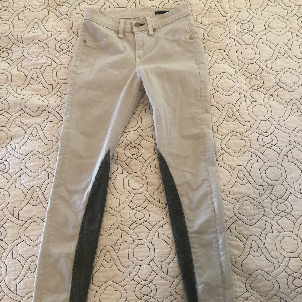 Rag & Bone 25 Cream Gray Skinny Jodhpur Leather Panel Mid-rise